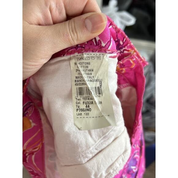 Bianca Maria Caselli Pink Fuxia Floral Pants Size 44 Cotton Stretch Women’s - Picture 6 of 6